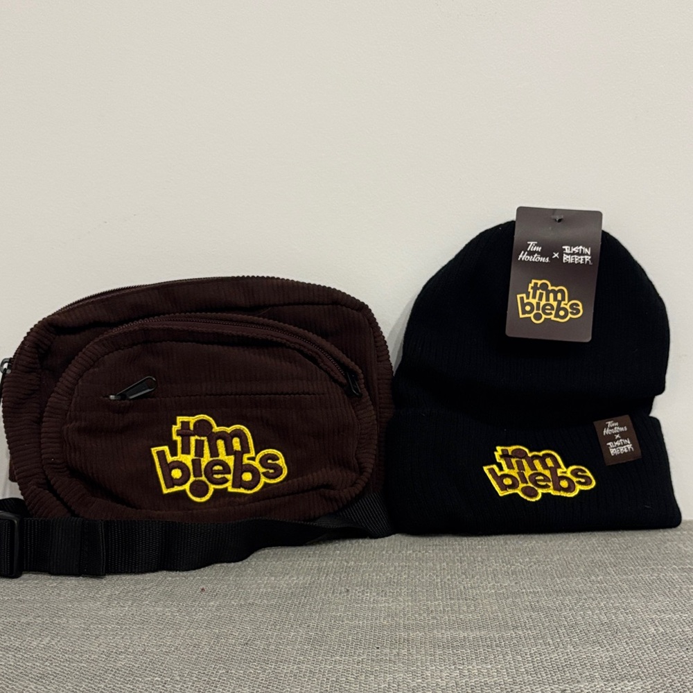 Tim Hortons x Justin Bieber tim biebs collab fanny pack + beanie